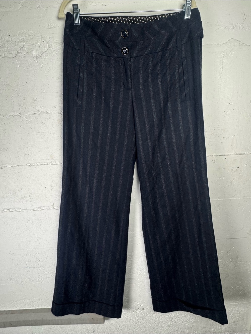 leifsdottir Anthropologie wool blend navy pinstripe Wide Leg Pants size 10‎ cuff